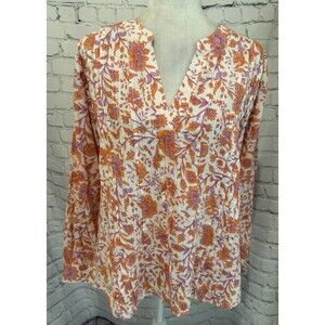 Vineyard Vines Multicolor Floral V-neck Long Sleeve Cotton Blouse Size XL